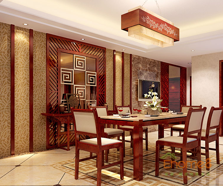 東郡99平米三房一廳中式餐廳裝修效果圖3