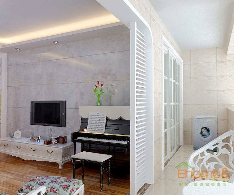 鳳起新都72平米法式風格客廳陽臺連接處裝修效果圖1