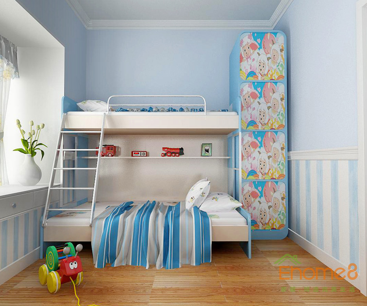 鳳起新都72平米法式風格淺藍溫馨兒童房裝修效果圖1