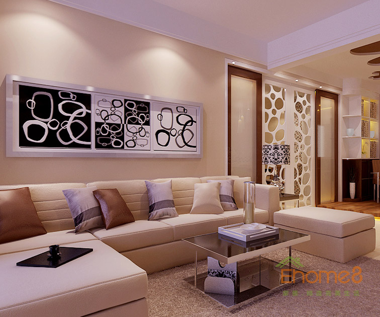 鳳起新都76平米美式風格客廳背景墻裝修效果圖1