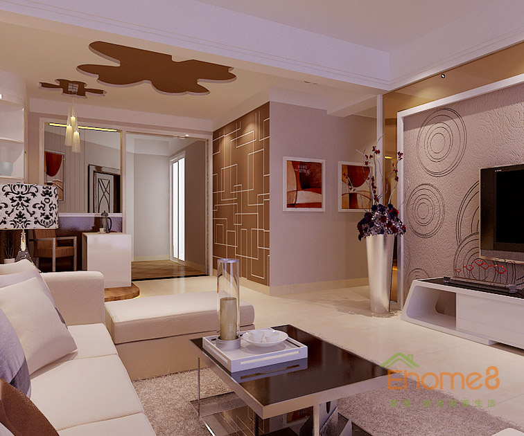 鳳起新都76平米美式風格客廳全景裝修效果圖1