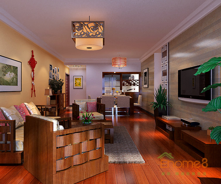 132㎡四房一廳田園風格客廳裝修效果圖2