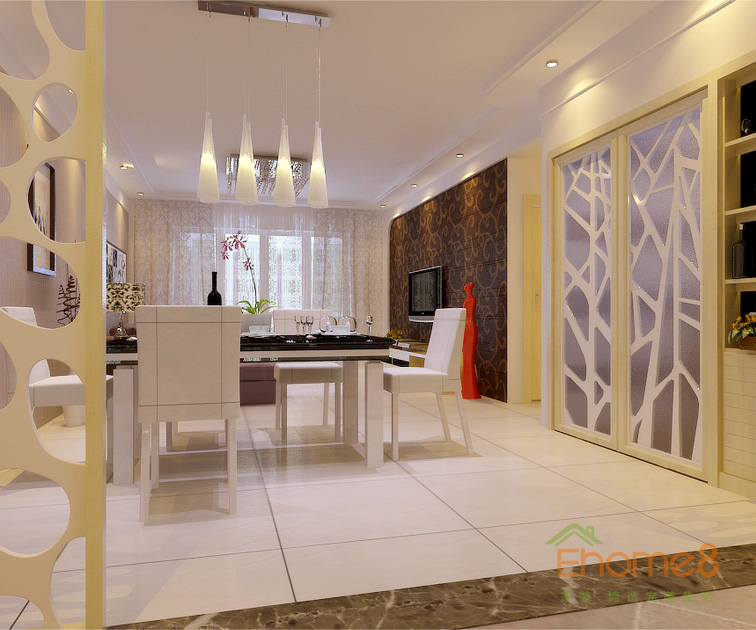 48㎡小戶型法式風格餐廳客廳裝修效果圖1