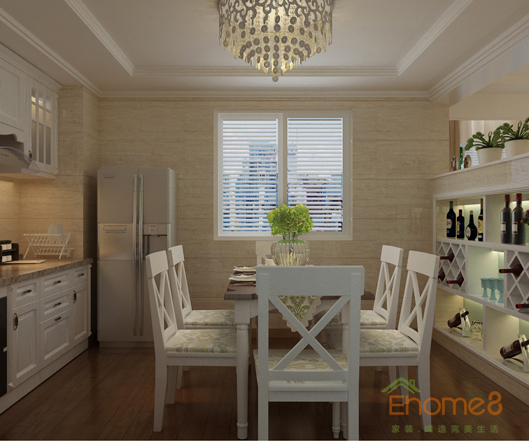 73㎡兩房一廳田園風(fēng)格餐廳裝修效果圖1