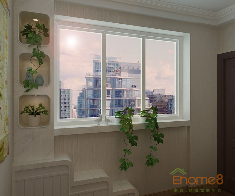 73㎡兩房一廳田園風(fēng)格客廳窗戶裝修效果圖