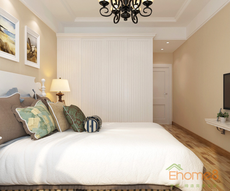 73㎡兩房一廳田園風格主人房裝修效果圖1