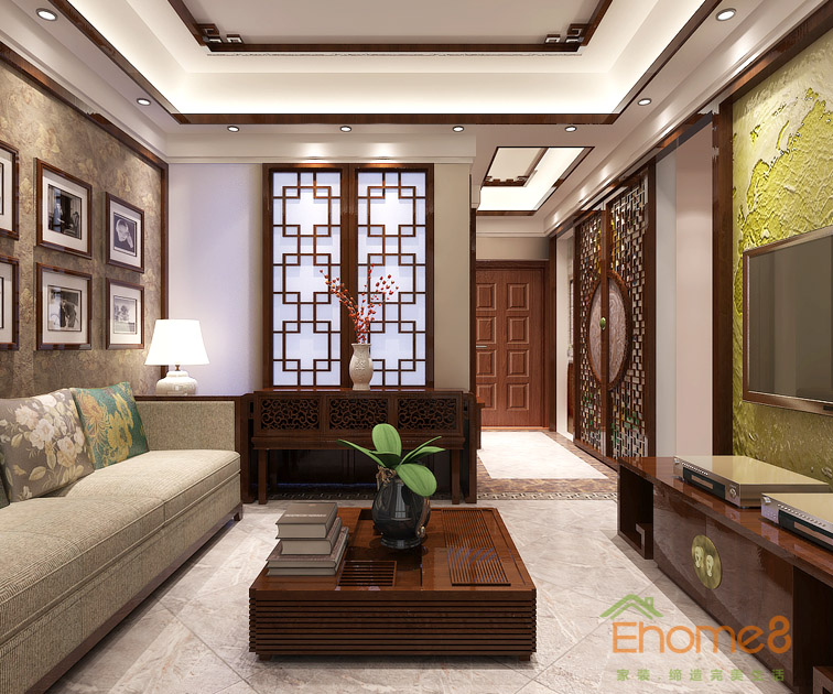 37㎡小戶型中式風格客廳裝修效果圖11