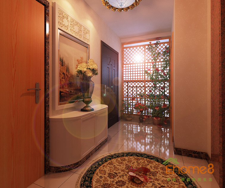 108㎡三房一廳法式風格入戶玄關裝修效果圖