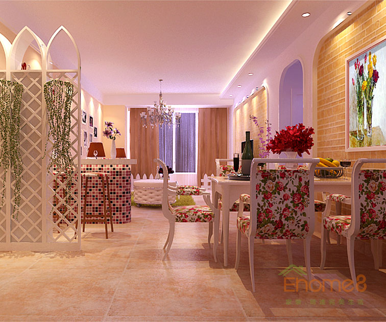 72㎡兩房一廳田園風格餐廳裝修效果圖44