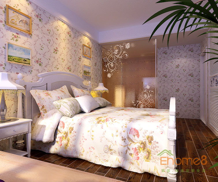 72㎡兩房一廳田園風格臥室裝修效果圖444