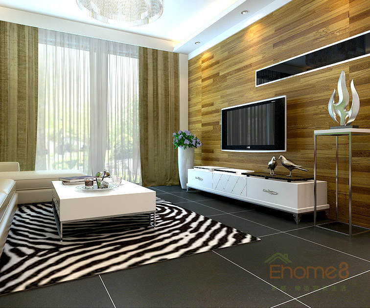 99㎡三房一廳法式風(fēng)格客廳電視墻裝修效果圖