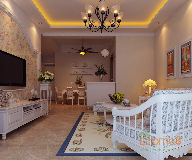 99㎡三房一廳法式風(fēng)格客廳裝修效果圖74112