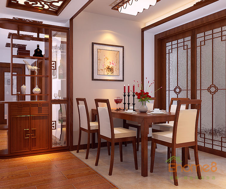 76㎡兩房一廳現代中式風格餐廳裝修效果圖