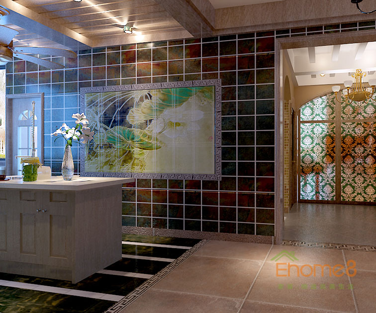 72㎡兩房一廳地中海風格壁畫裝修效果圖