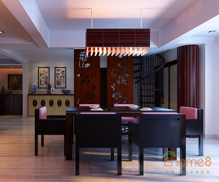 172㎡躍層中式田園風格餐廳裝修效果圖964