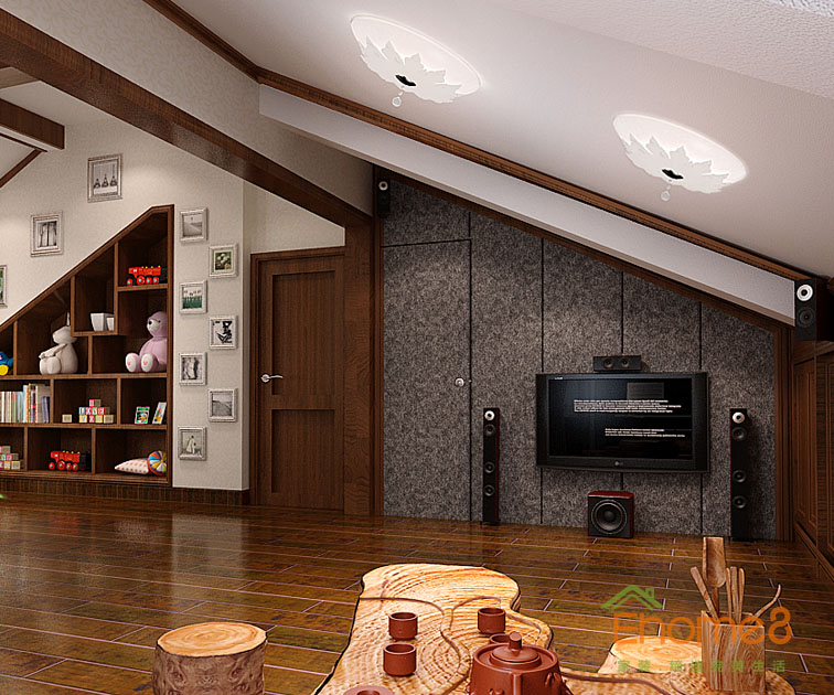 168㎡躍層地中海原木風格影音室裝修效果圖.jpg