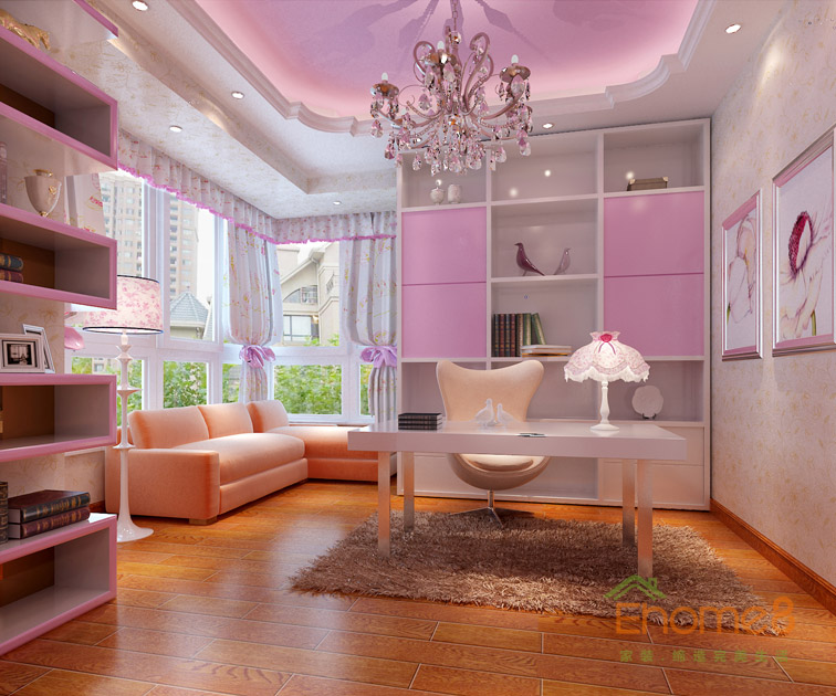 108㎡三房一廳美式風格女兒房書房裝修效果圖.jpg