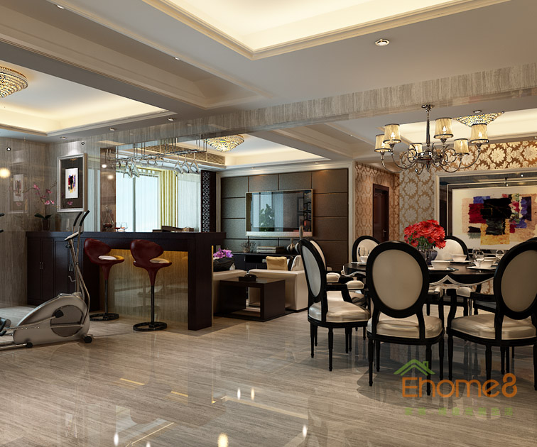 98㎡三房一廳歐式風(fēng)格客廳裝修效果圖