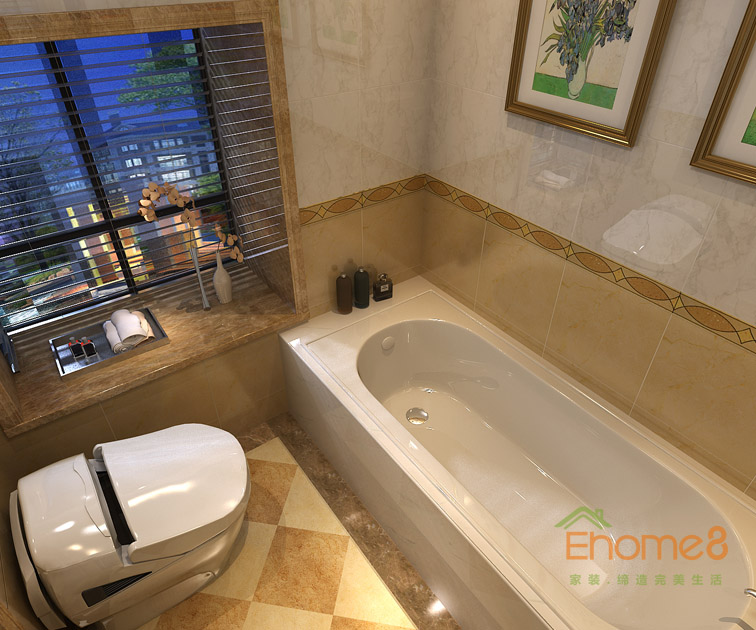 158㎡四房兩廳法式風格浴室浴缸裝修效果圖.jpg