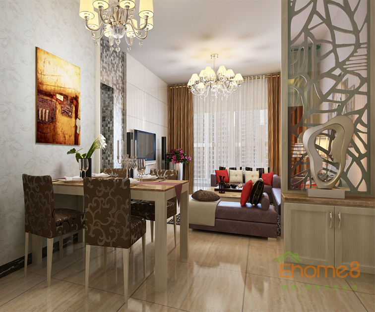 75㎡兩房一廳美式風格餐廳全景裝修效果圖