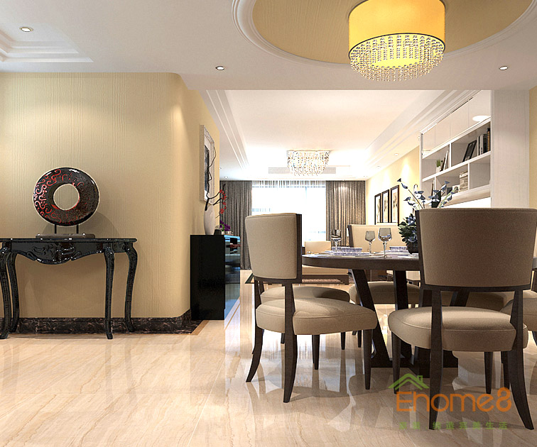 95㎡三房一廳美式風(fēng)格餐廳餐桌裝修效果圖