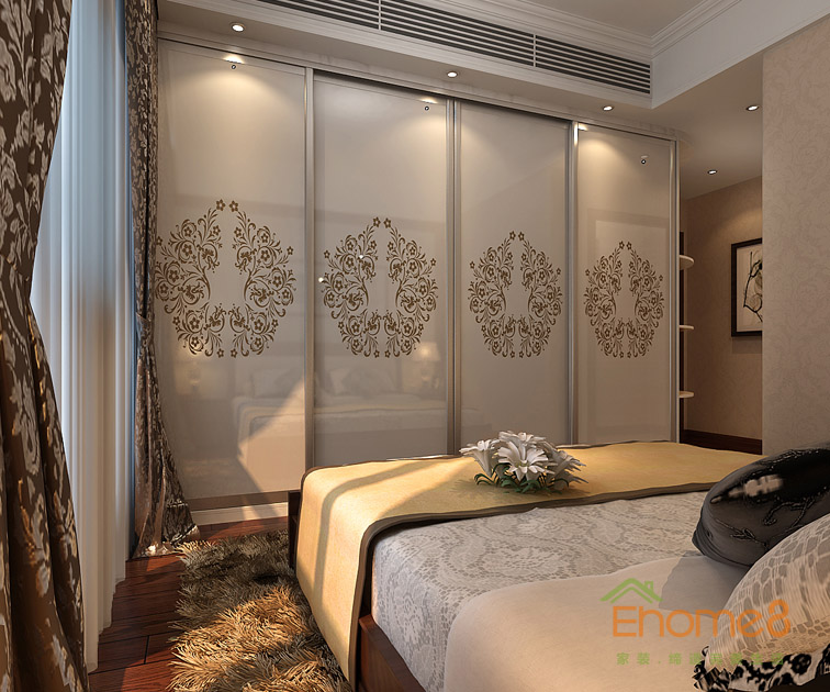 95㎡三房一廳美式風(fēng)格主人房衣柜裝修效果圖