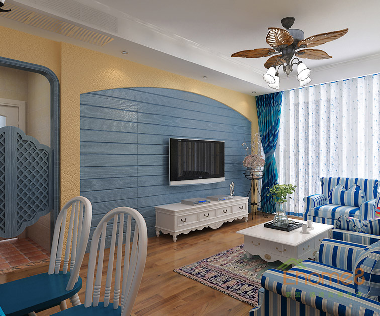 73㎡兩房一廳地中海風格客廳裝修效果圖