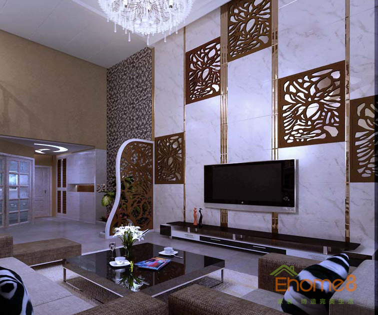 175㎡躍層法式風格客廳電視背景墻裝修效果圖